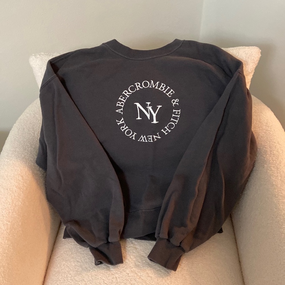 Abercrombie Gray Embroidered Logo Crewneck Sweatshirt
